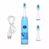 iLike Escova de dentes elétrica sónica recarregável para crianças, carregamento por USB, 3 cabeças de escova (1+2 cabeças de substituição), cerdas macias, à prova de água, design elefante azul, azul
