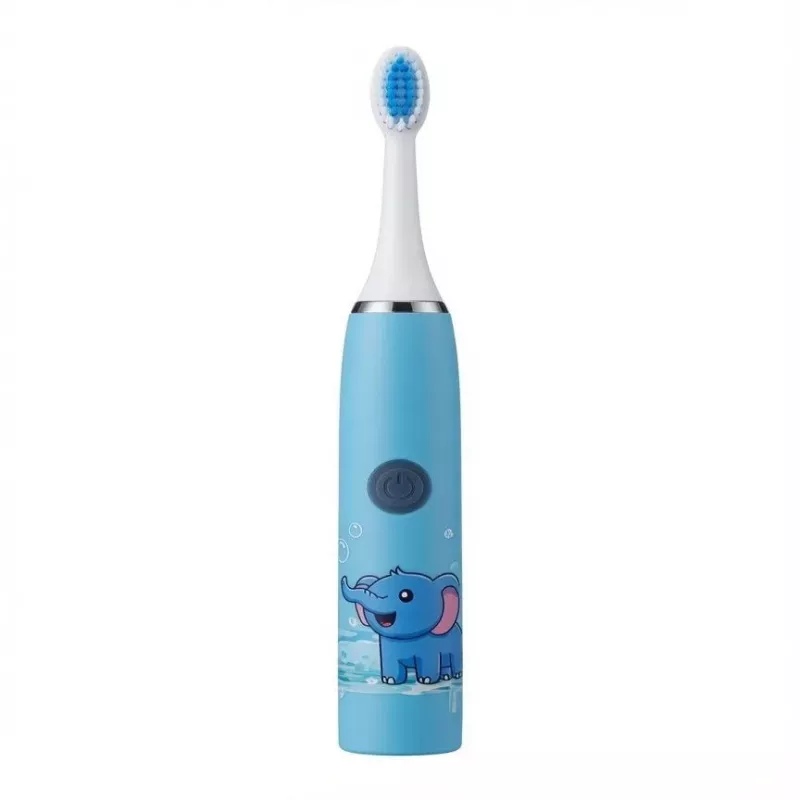 iLike Escova de dentes elétrica sónica recarregável para crianças, carregamento por USB, 3 cabeças de escova (1+2 cabeças de substituição), cerdas macias, à prova de água, design elefante azul, azul