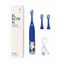 iLike Escova de dentes elétrica sónica recarregável para crianças, carregamento por USB, 3 cabeças de escova (1+2 cabeças de substituição), cerdas macias, à prova de água, design urso azul, azul