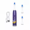 iLike Escova de dentes elétrica sónica recarregável para crianças, carregamento por USB, 3 cabeças de escova (1+2 cabeças de substituição), cerdas macias, à prova de água, design astronauta espacial, roxo