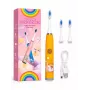 iLike Escova de dentes sónica recarregável para crianças, carregamento por USB, 3 cabeças de escova (1+2 cabeças de substituição), cerdas macias, à prova de água, design hamster fofo, laranja