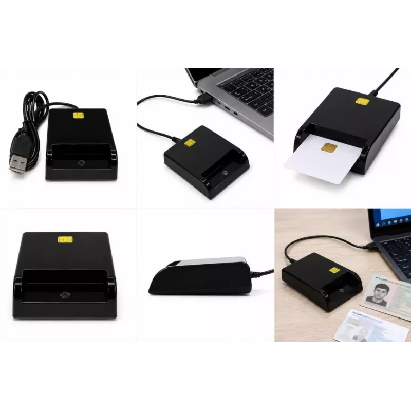 iLike Leitor de cartões inteligente USB, leitor de cartões IC de contacto para assinatura digital, eID, cartões bancários e governamentais, preto