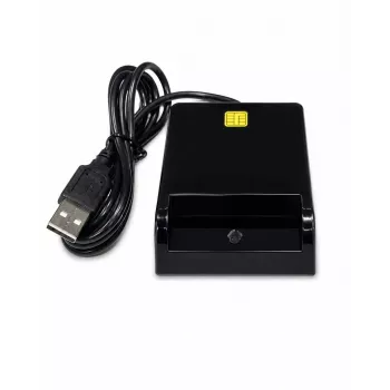 iLike Leitor de cartões inteligente USB, leitor de cartões IC de contacto para assinatura digital, eID, cartões bancários e governamentais, preto