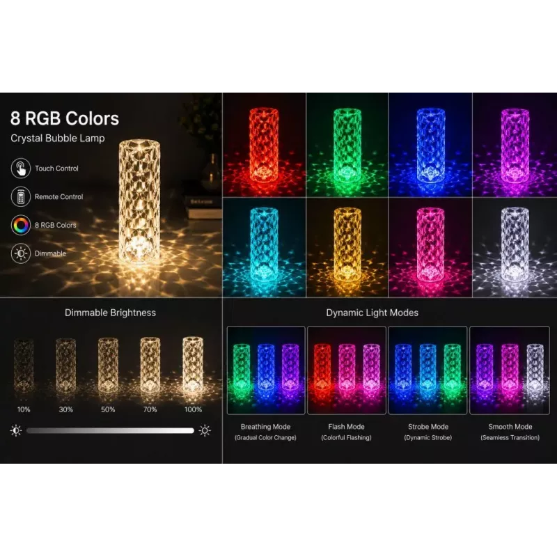 iLike Candeeiro de mesa LED RGB Crystal Bubble Touch com altifalante Bluetooth