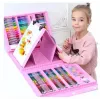 Kiddyz Conjunto de papelaria 208 peças Kit de arte para crianças Material de desenho e pintura rosa