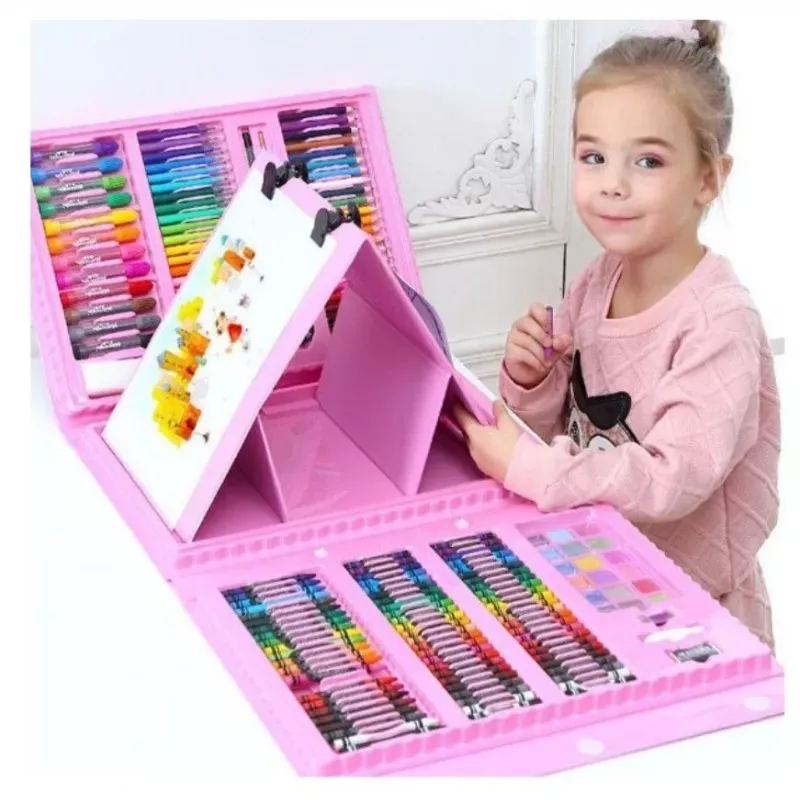 Kiddyz Conjunto de papelaria 208 peças Kit de arte para crianças Material de desenho e pintura rosa