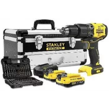 Conjunto de berbequim aparafusador a bateria STANLEY V20 18V 2x2,0Ah com conjunto de 50 acessórios