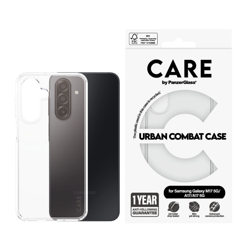 Capa CARE by PanzerGlass Flagship UrbanCombat para Samsung Galaxy M17 5G / A17 / A17 5G, transparente