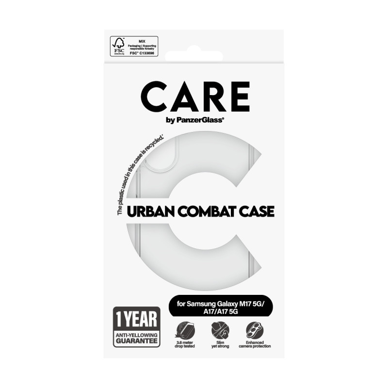 Capa CARE by PanzerGlass Flagship UrbanCombat para Samsung Galaxy M17 5G / A17 / A17 5G, transparente