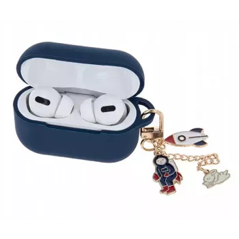 iLike Capa de proteção em silicone para Apple AirPods Pro 2 - Azul-escuro com argola