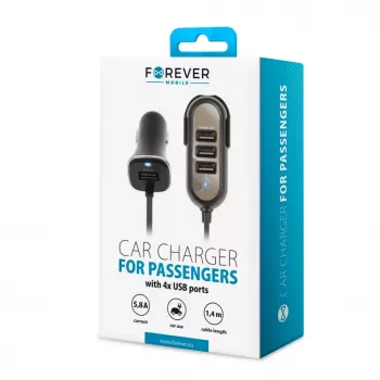 Carregador de Automóvel Forever Universal PC-01 (4 x USB | 5,8 A) para Passageiros Preto