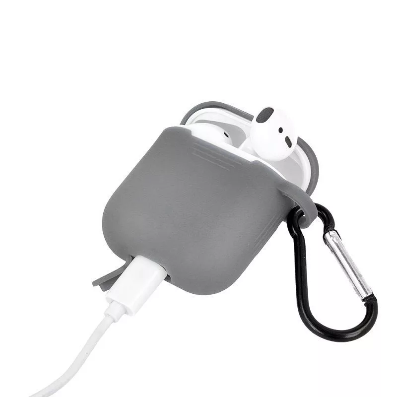 GreenGo capa de silicone para Apple AirPods com gancho cinzento