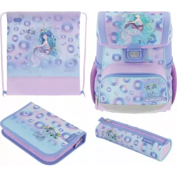 Herlitz Loop Plus Mystic Mermaid Conjunto de mochila escolar - 4 peças (mochila, estojo preenchido, estojo, saco de desporto) - 17 l - unissexo - escola primária