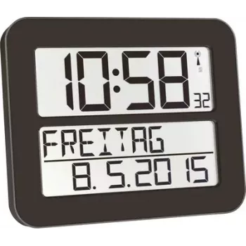 TFA TIMELINE MAX relógio de parede digital radiofónico 60.4512.01 preto