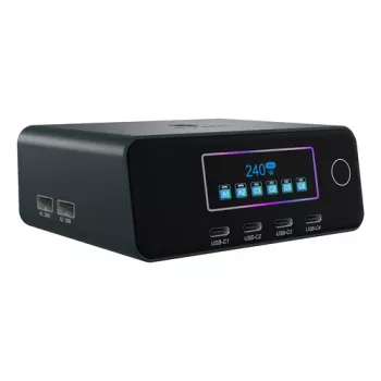 ICY BOX IB-PS2401 Diamond Charge 2401 estação de carregamento GaN com ecrã LCD, 240 W
