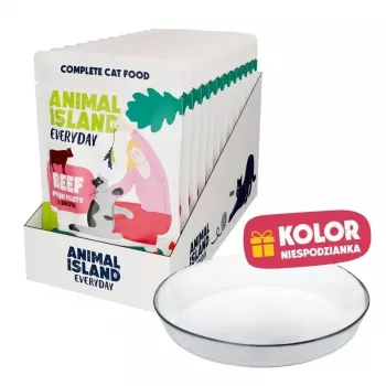 ANIMAL ISLAND filete de vaca comida húmida para gatos 12x85g + prato