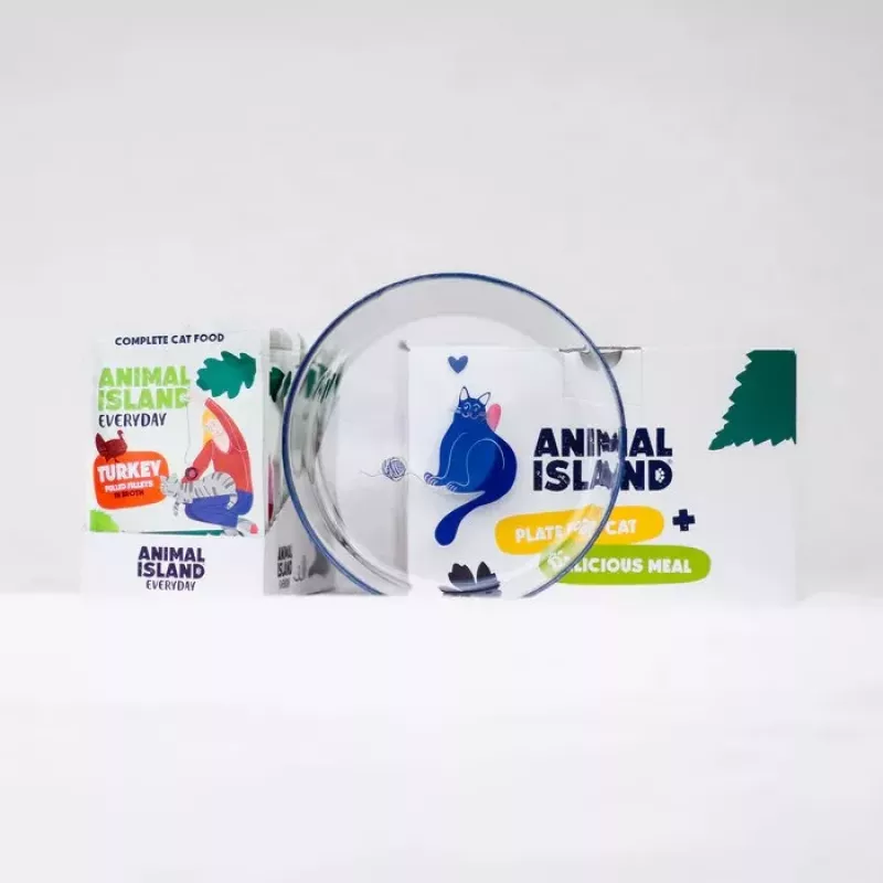 ANIMAL ISLAND filete de peru comida húmida para gatos 12x85g + prato
