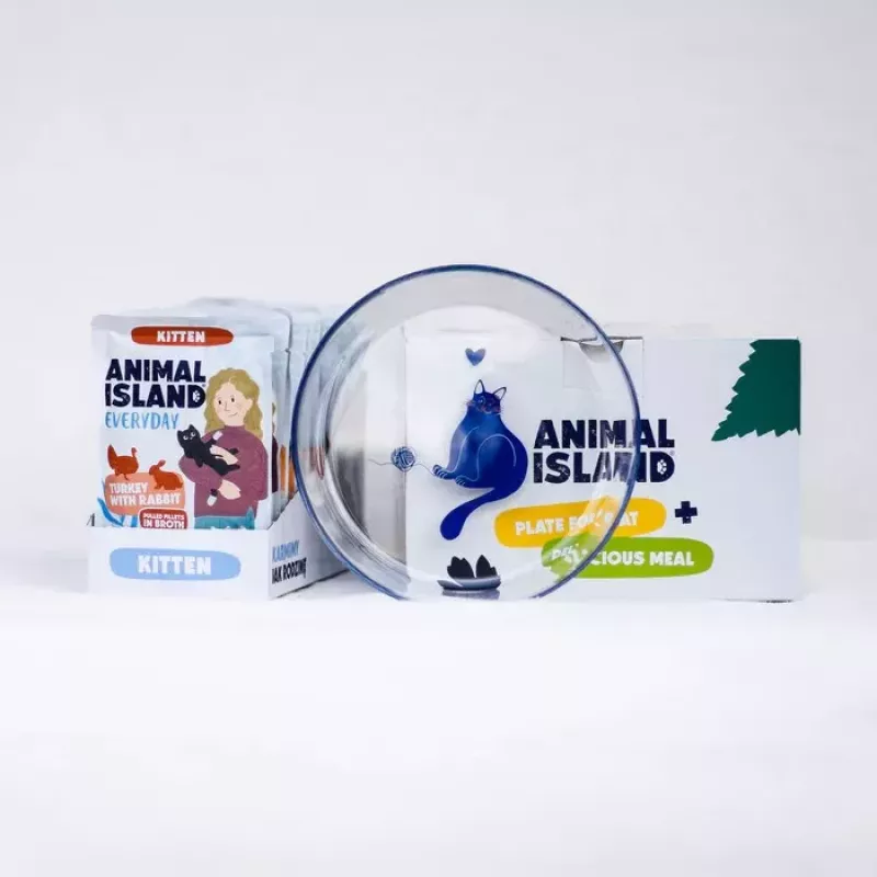 ANIMAL ISLAND Kitten peru e coelho 12x85g com tigela de alimentação de oferta