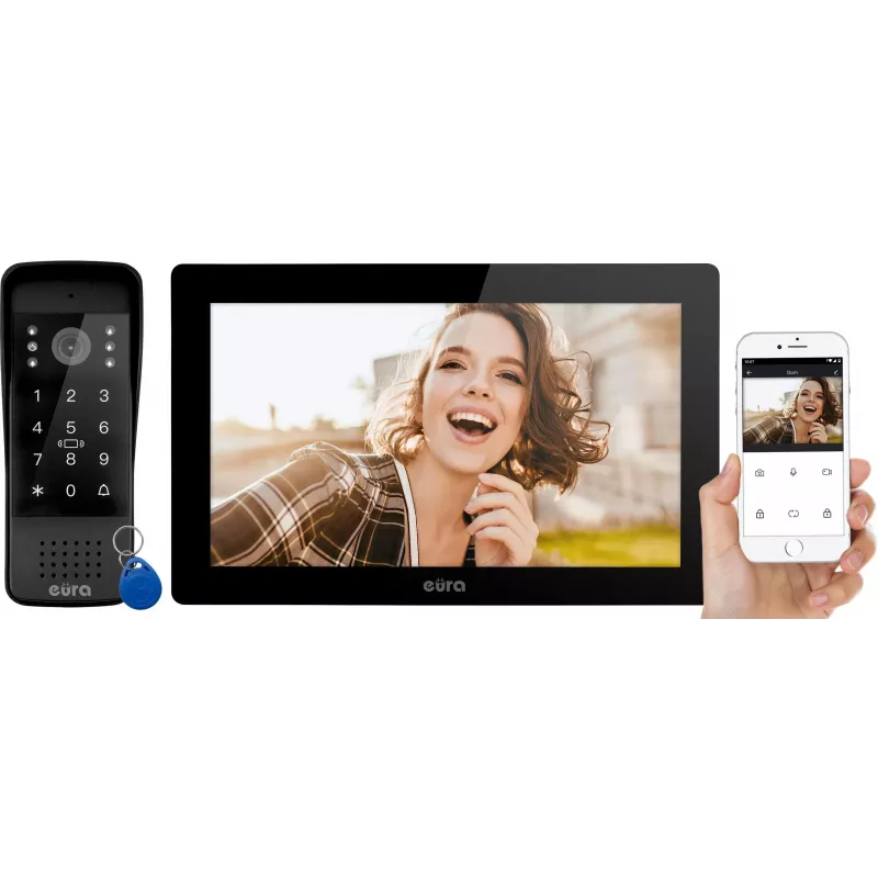 EURA VDP-86A3 monitor de videoporteiro preto de 10 polegadas com Tuya Smart App