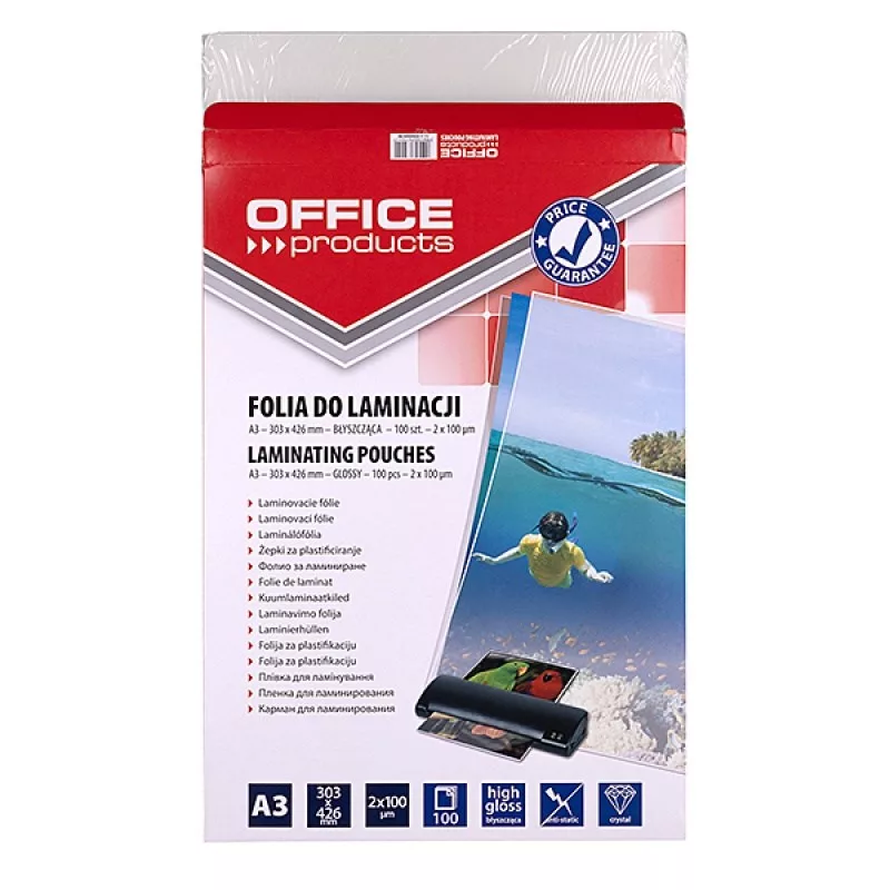 PBS OFFICE PRODUCTS Película de Plastificação A3 2x100 Mícron Brilhante 100 Folhas Transparente