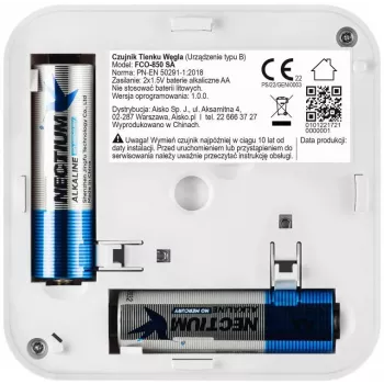 Detetor de monóxido de carbono FIRESCO FCO-850 SA com ecrã LCD, 10 anos de vida útil