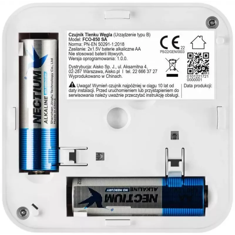 Detetor de monóxido de carbono FIRESCO FCO-850 SA com ecrã LCD, 10 anos de vida útil