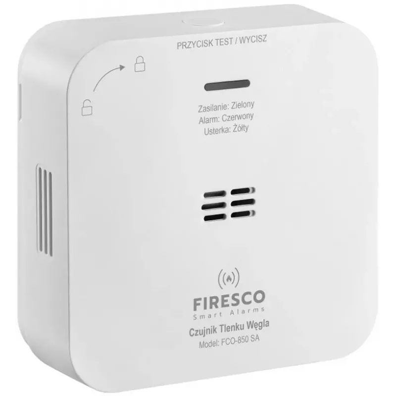 Detetor de monóxido de carbono FIRESCO FCO-850 SA com ecrã LCD, 10 anos de vida útil