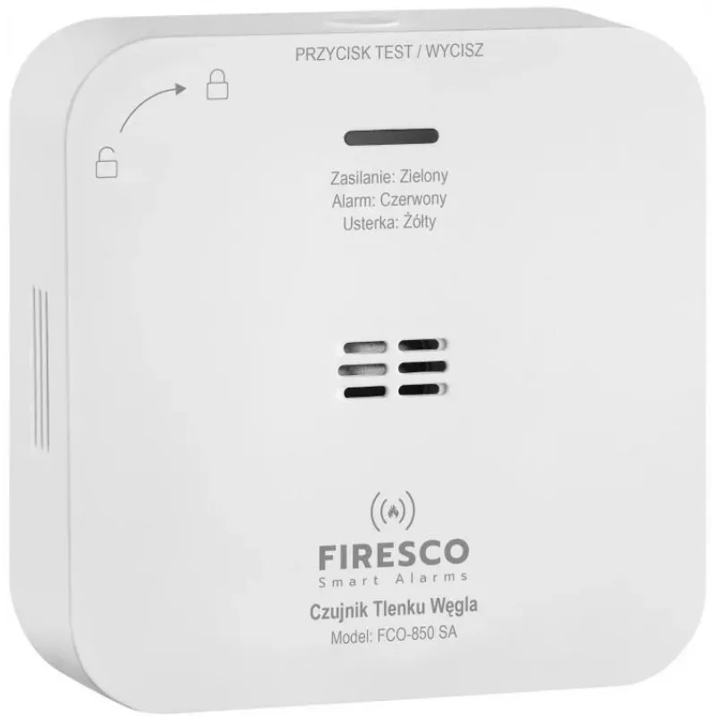 Detetor de monóxido de carbono FIRESCO FCO-850 SA com ecrã LCD, 10 anos de vida útil