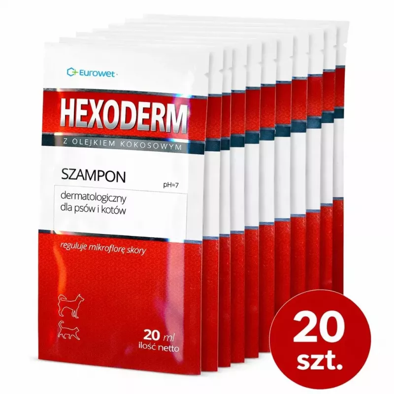Champô medicinal EWE EUROWET Hexoderm para cães e gatos - 20 x 20 ml saquetas