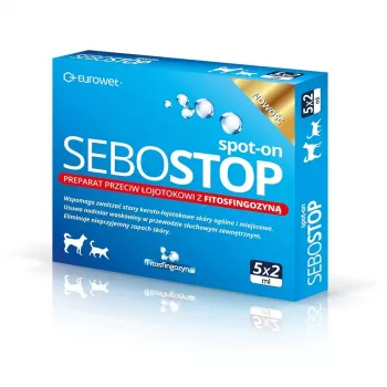 EWE EUROWET Sebostop Spot-on - Solução anti-seborreia para cães e gatos - 5 x 2 ml pipetas