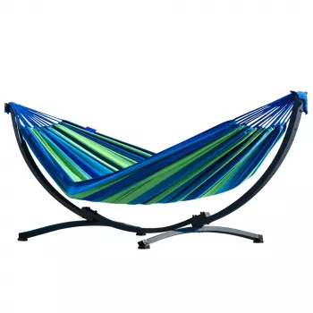 LEAN rede de jardim com estrutura para duas pessoas, verde e azul, 200x120 cm