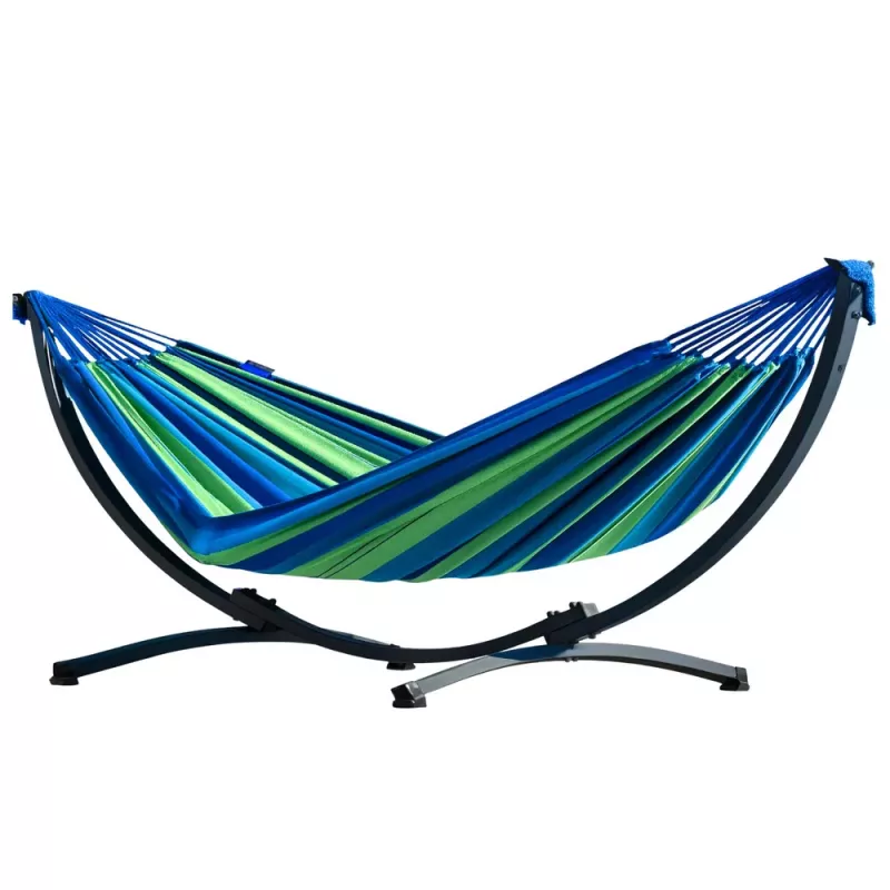LEAN rede de jardim com estrutura para duas pessoas, verde e azul, 200x120 cm