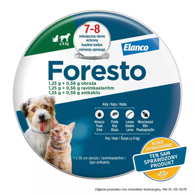 ENA ELANCO Foresto Coleira Antipulgas e Carraças para Gatos e Cães abaixo de 8 kg