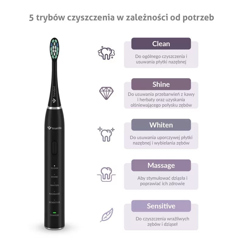 Escova de dentes sónica TLF TrueLife SonicBrush Clean30 preta para adultos