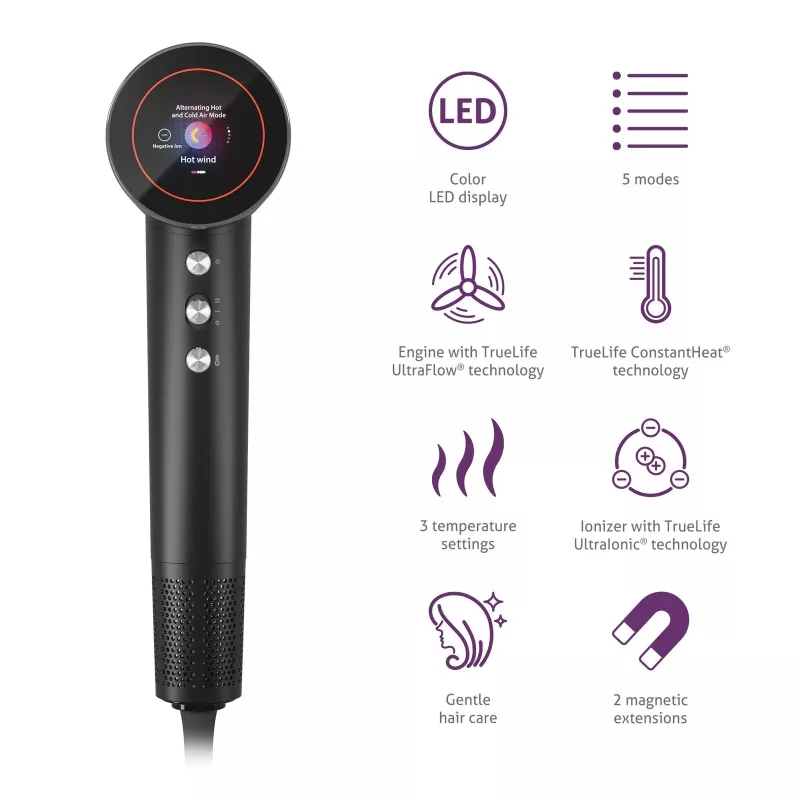 Secador de cabelo TLF TrueLife HairDryer D9 1600 W preto