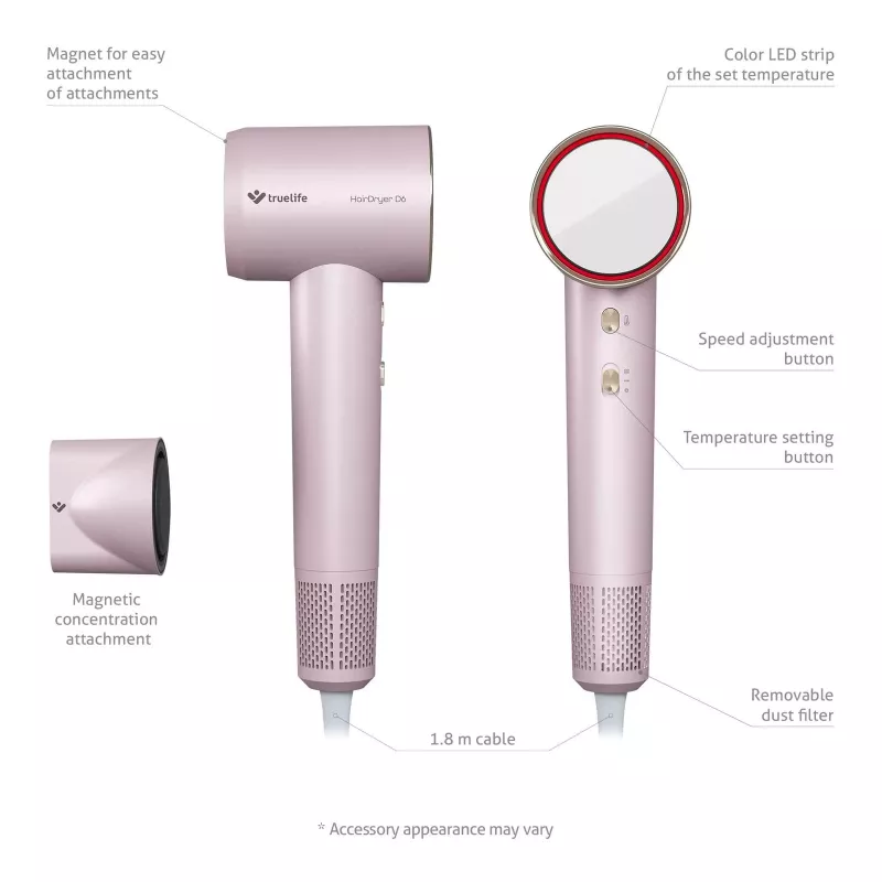 Secador de cabelo TLF TrueLife HairDryer D6 1600 W rosa