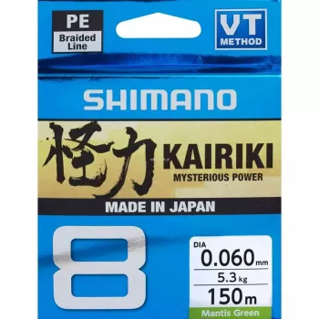 Fio de pesca trançado SHIMANO Kairiki 8 0,060mm 150m 5,3kg Mantis Green