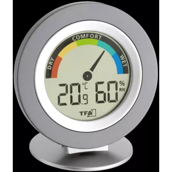 Termo-higrómetro TFA 30.5019 COSY - termómetro e higrómetro digital de interior com memória máx/mín, indicador de zonas de conforto, ecrã LCD, branco