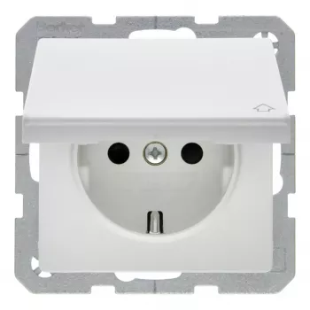 Berker 47516089 Tomada SCHUKO com Tampa Basculante Branco Polar Veludo