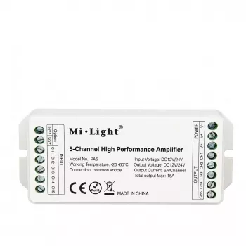 MIBOXER PA5 amplificador LED 5 canais 12-24V DC PWM RGB+CCT RGBWW RGB branco duplo cor única