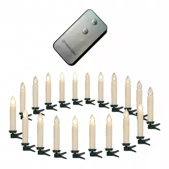 SYNERGY21 LED Xmas Candles conjunto de 24 peças com telecomando - branco quente, efeito de cintilação, temporizador, regulador, com mola para árvore de Natal