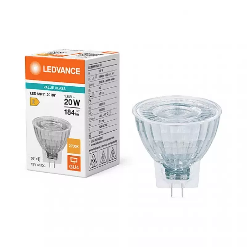 OSRAM LED MR11 P 1,8W 827 GU4 36° 120lm Branco Quente Lâmpada refletora