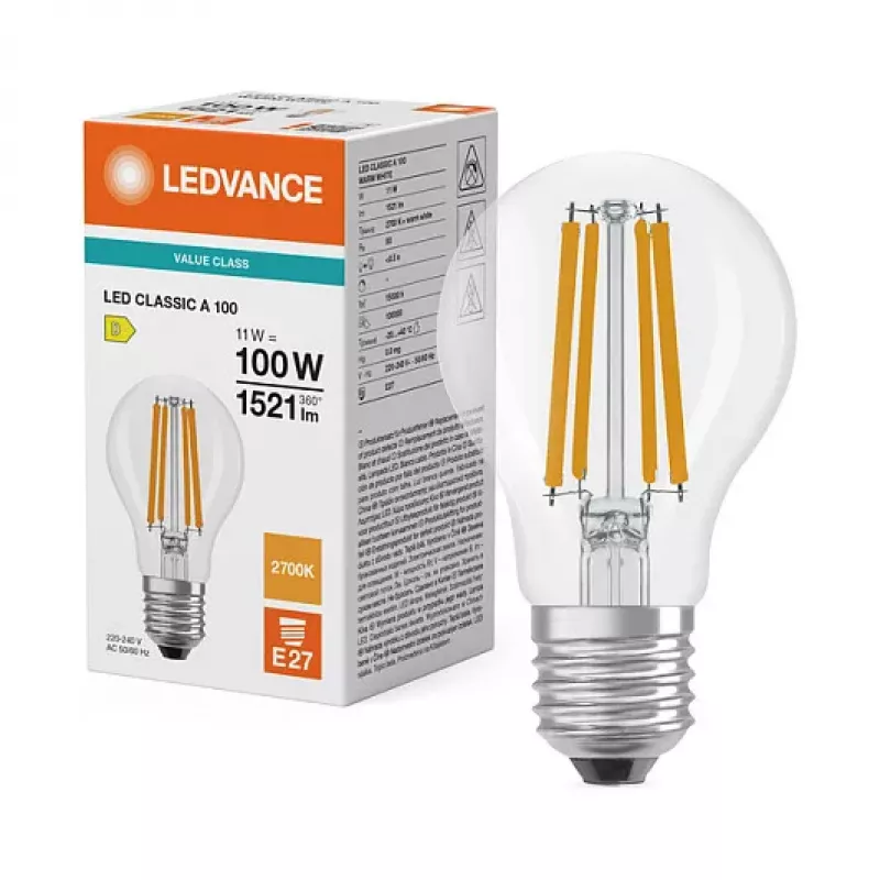 OSRAM LED Classic A 100 Filament P 11W 827 Clear E27 lâmpada LED, Classic Bulb