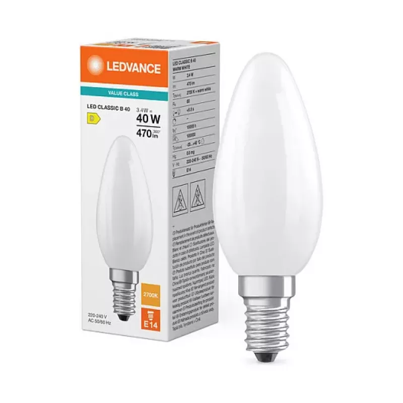 Osram LED Classic B 40 Filament P 3.4W 827 Frosted E14 lâmpada LED, forma de vela, branco quente