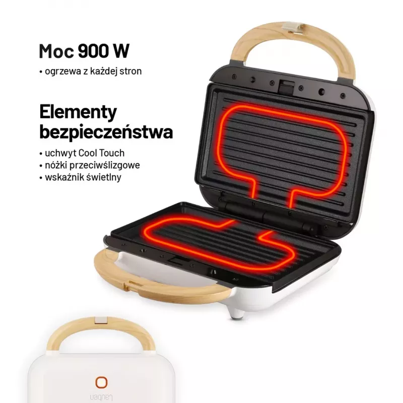 Lauben 3-em-1 900W Máquina de Sandes - Preto/Prata
