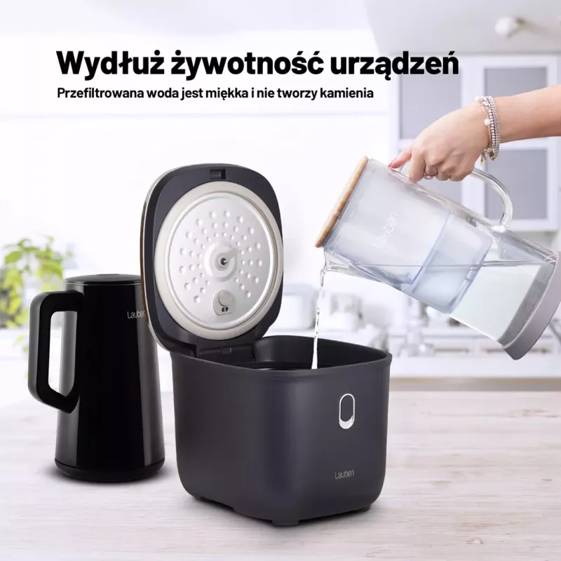 Lauben Jarro de Filtro de Água de Vidro 32GW, 3,2L, Vidro Borossilicato, Sem BPA, Indicador Eletrónico de Vida do Filtro, Transparente/Preto