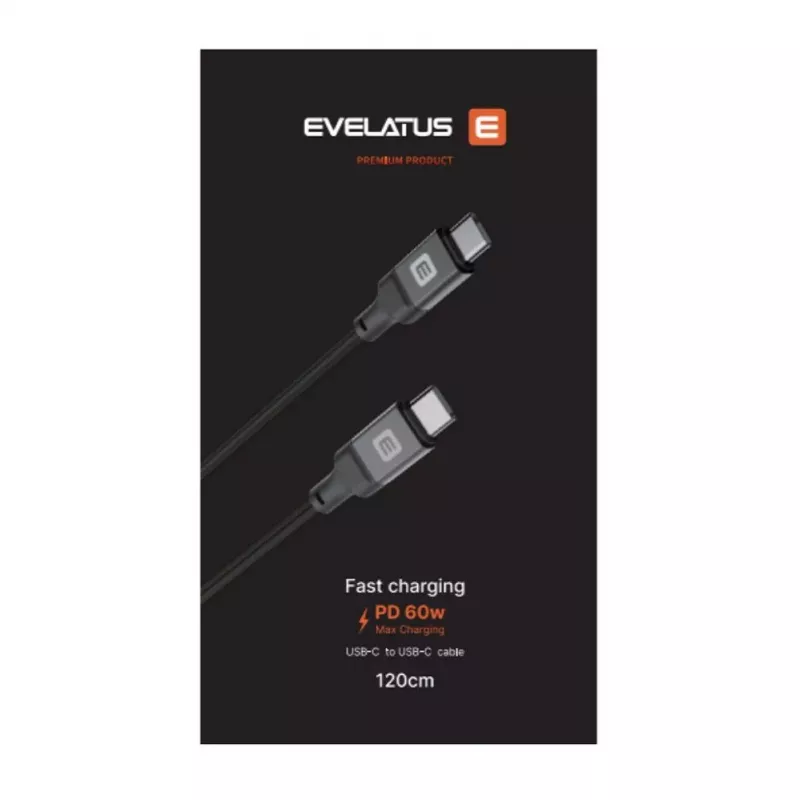 Evelatus cabo USB-C para USB-C 1,2m 60W PD nylon trançado branco