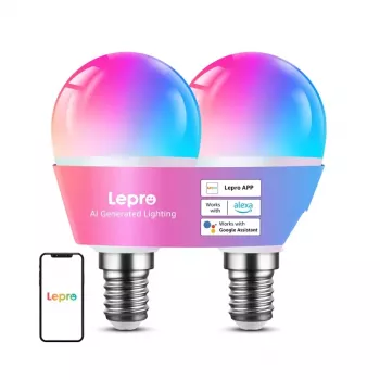 LEPRO BP1-2 lâmpada LED E14 com Bluetooth e Wi-Fi, 470 lm, pack de 2