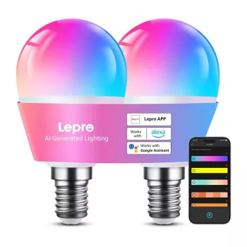 LEPRO BP1-2 lâmpada LED E14 com Bluetooth e Wi-Fi, 470 lm, pack de 2