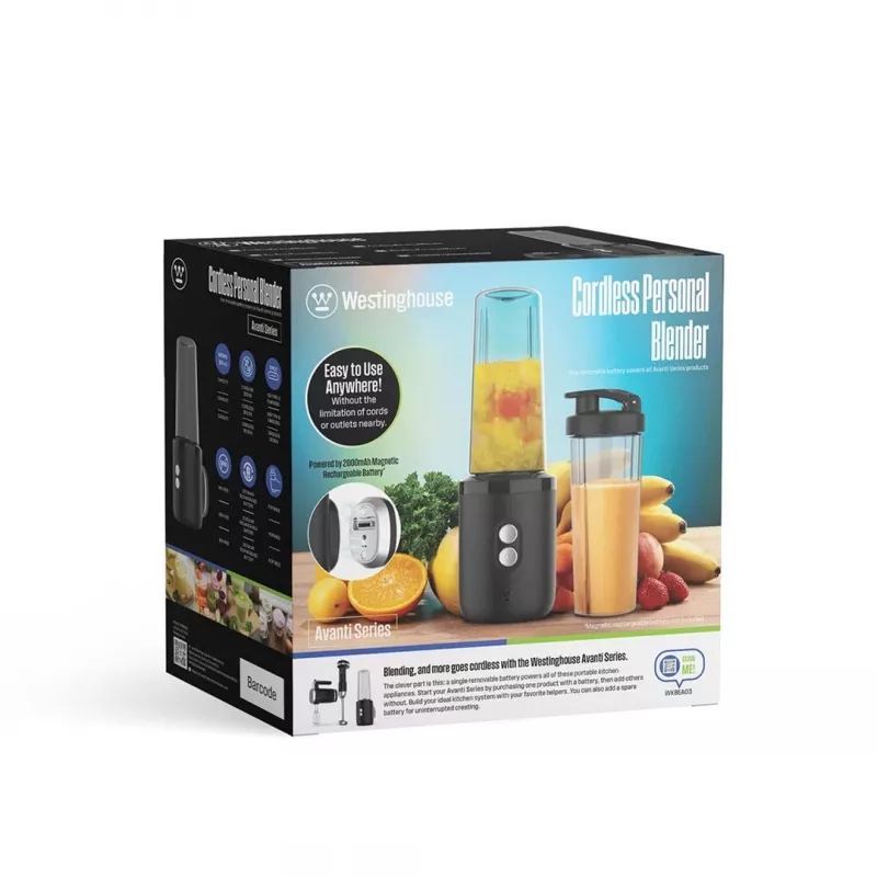 Westinghouse Avanti WKBEA03 Liquidificadora Pessoal Sem Fios - Preto com Detalhes Prateados